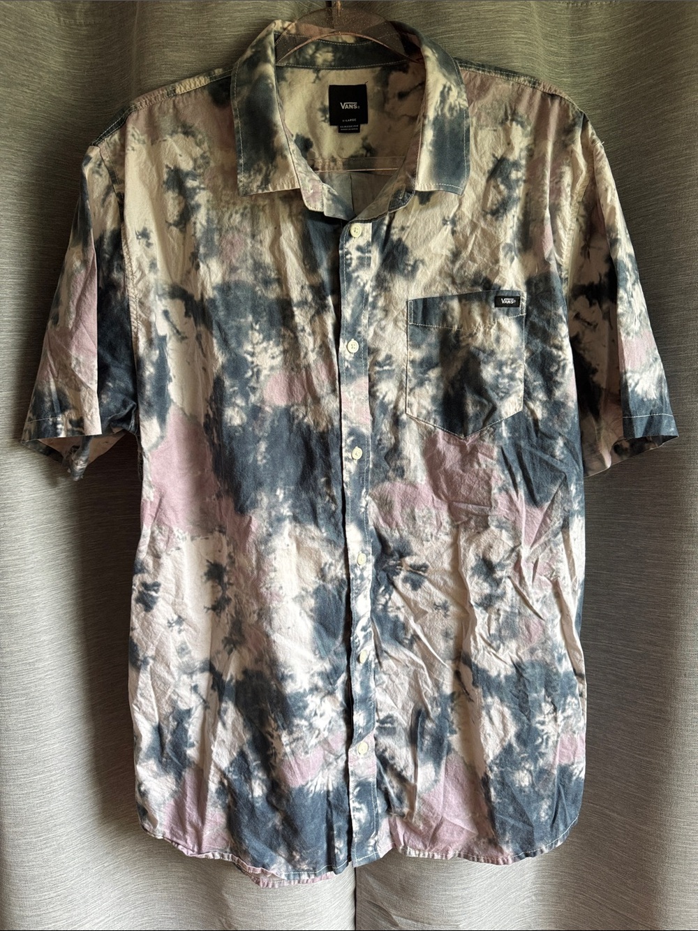 Vans Men’s Short-Sleeve Tie-Dye Button-Up Shirt - Pink, Blue & White